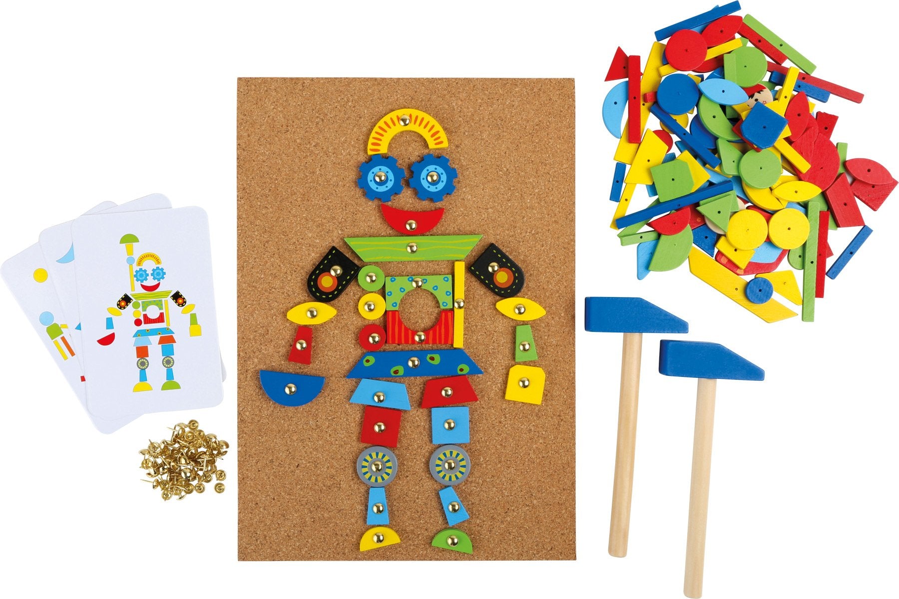 Small Foot 3944 Little Game Made of Cork, incl. 2 Hammers, 100 pins & 126 Colourful Wood Pieces, for Creative Fun, Ages 6 Play, Multicolor