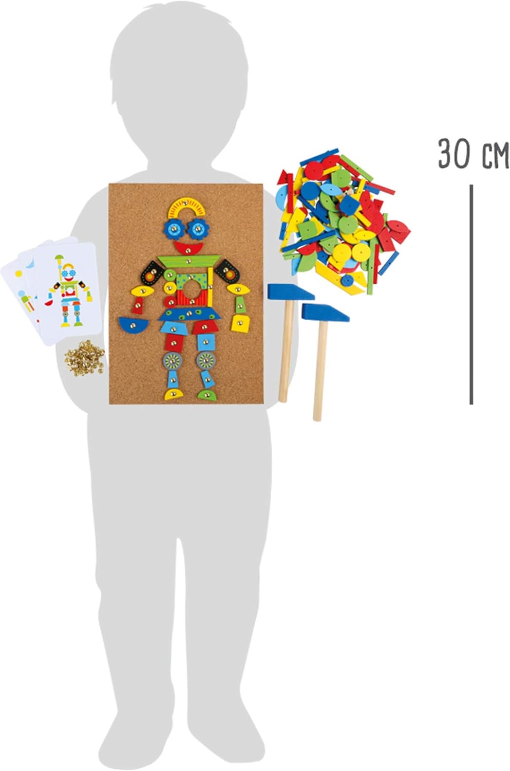 Small Foot 3944 Little Game Made of Cork, incl. 2 Hammers, 100 pins & 126 Colourful Wood Pieces, for Creative Fun, Ages 6 Play, Multicolor