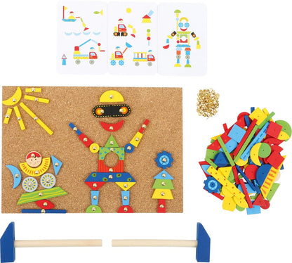 Small Foot 3944 Little Game Made of Cork, incl. 2 Hammers, 100 pins & 126 Colourful Wood Pieces, for Creative Fun, Ages 6 Play, Multicolor