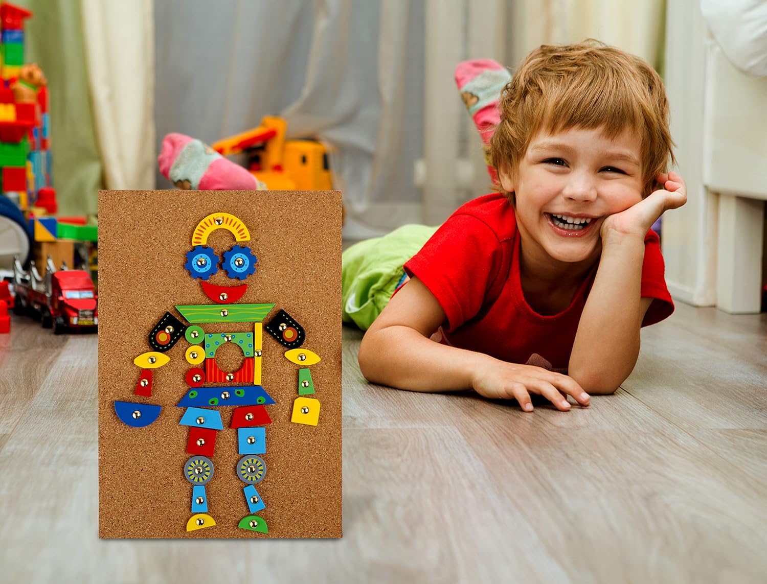 Small Foot 3944 Little Game Made of Cork, incl. 2 Hammers, 100 pins & 126 Colourful Wood Pieces, for Creative Fun, Ages 6 Play, Multicolor