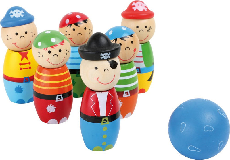 Small Foot 3982 Wooden Cones in Pirate Look, Skittles Game for Living Room and Garden, from 2 Years, Multicoloured