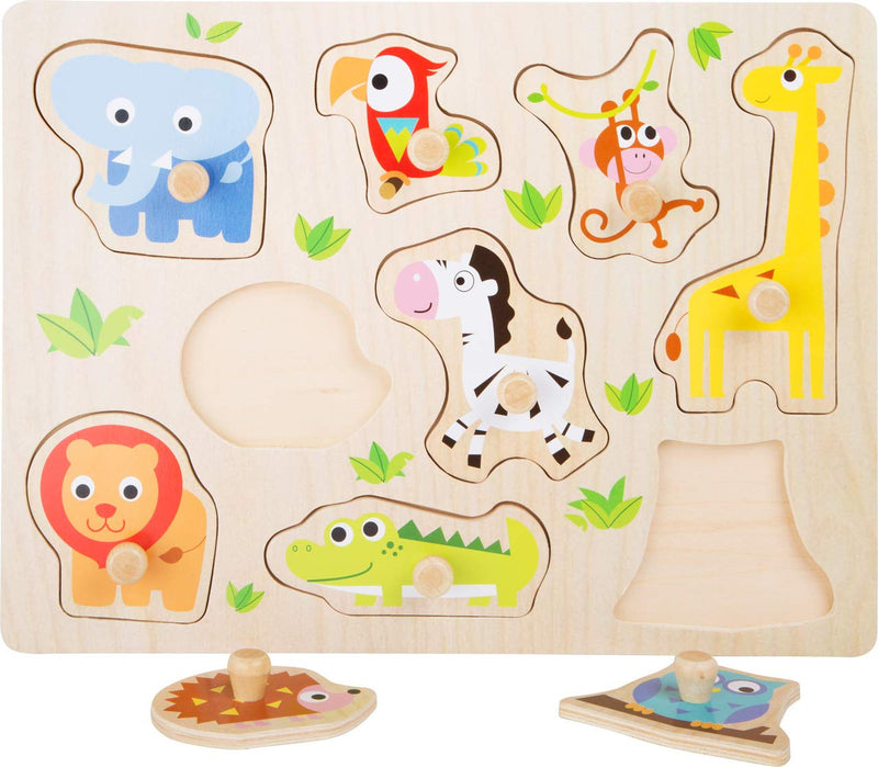Small Foot Sturdy Wooden Puzzle with Eight Cute Zoo Animals for Children from 12 Months 4763, Multicoloured