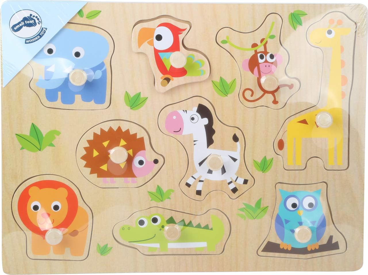 Small Foot Sturdy Wooden Puzzle with Eight Cute Zoo Animals for Children from 12 Months 4763, Multicoloured