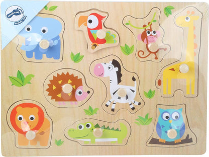Small Foot Sturdy Wooden Puzzle with Eight Cute Zoo Animals for Children from 12 Months 4763, Multicoloured