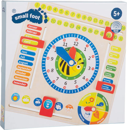 small foot 4765 wooden learning clock "busy bee", learning board for date, time and seasons