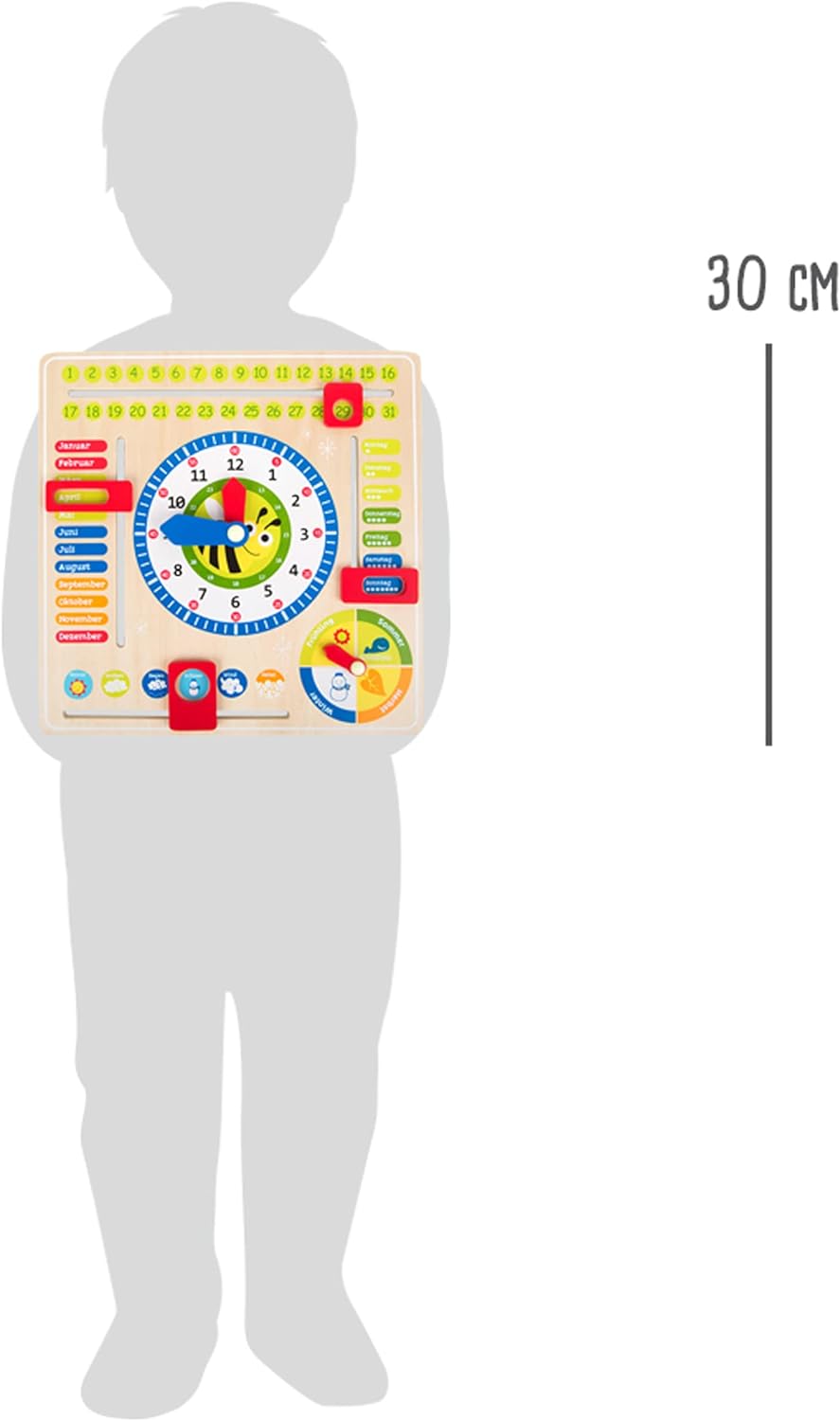 small foot 4765 wooden learning clock "busy bee", learning board for date, time and seasons