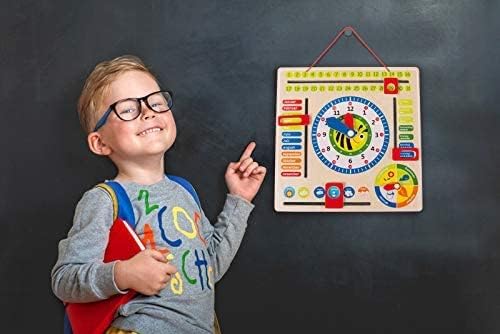 small foot 4765 wooden learning clock "busy bee", learning board for date, time and seasons