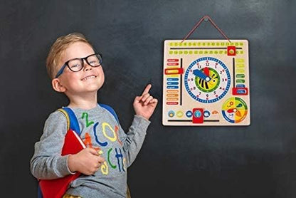 small foot 4765 wooden learning clock "busy bee", learning board for date, time and seasons