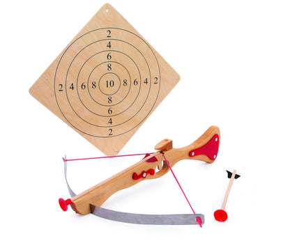 small foot Sportarmbrust aus Holz, Zielscheibe und zwei Pfeilen mit Gummikappen, Spielspaß ganz ohne Bedenken 5035