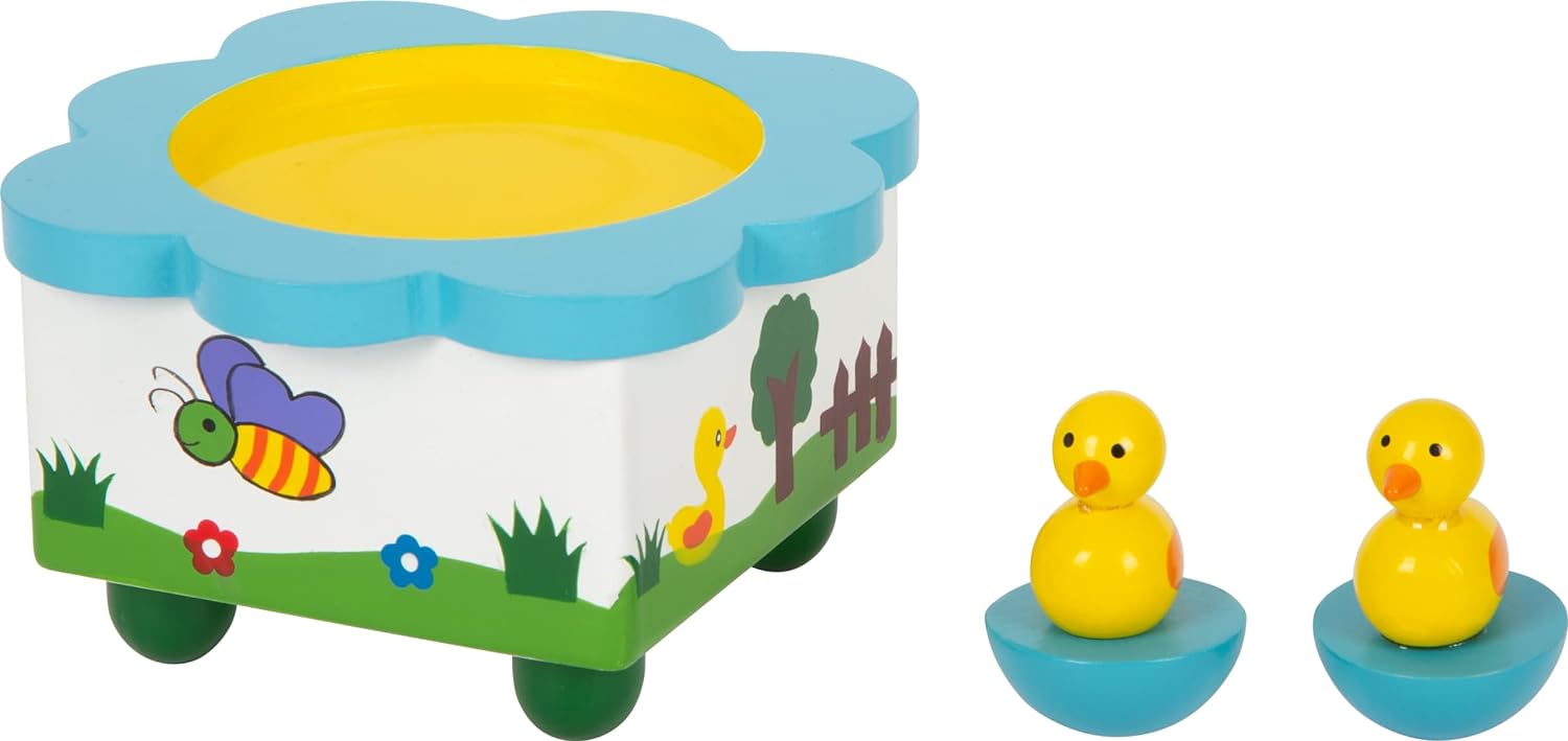 small foot 7489 musical box dancing ducks made of wood, with colorful ducks dancing to a melody, from 3 years on
