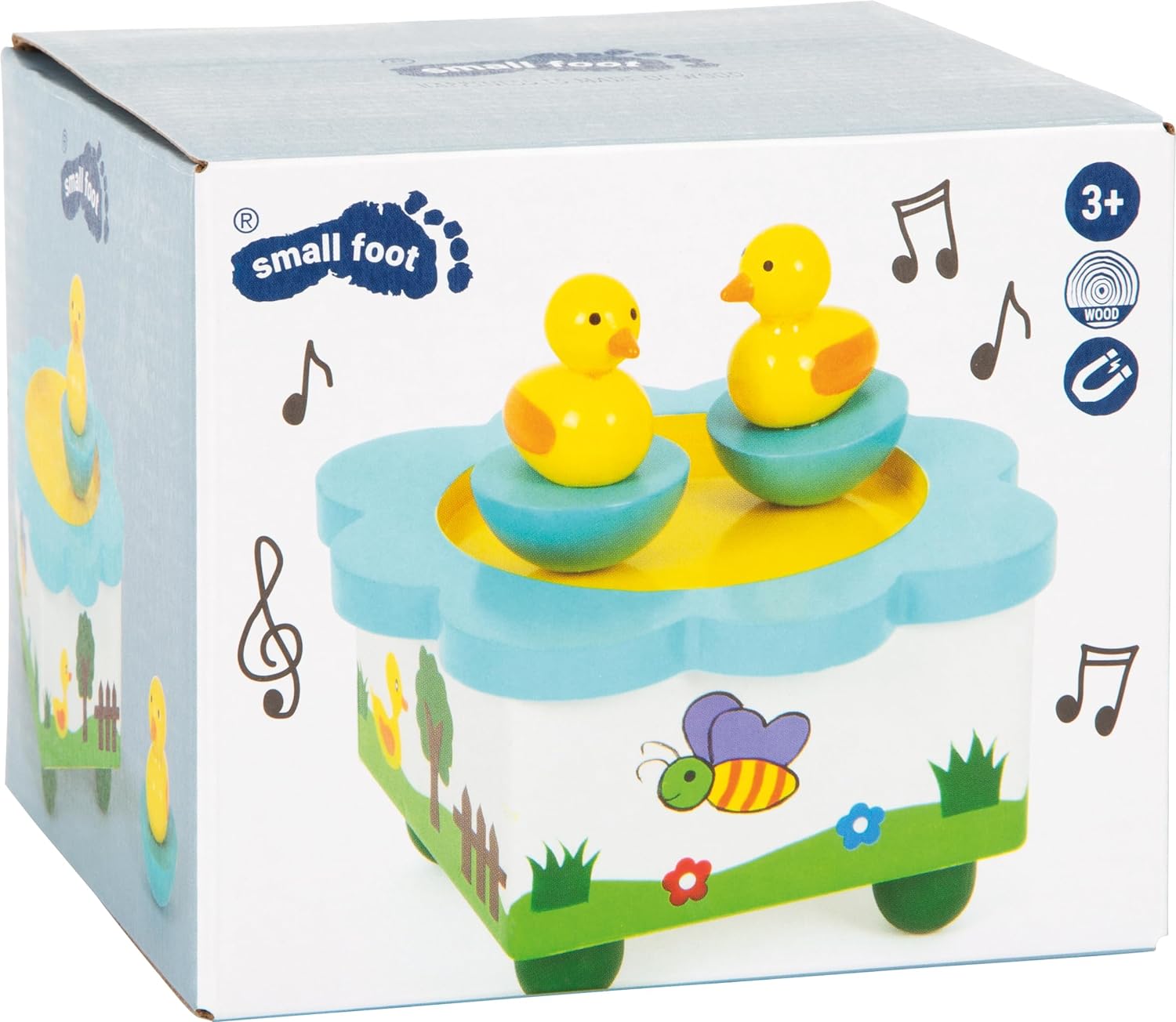 small foot 7489 musical box dancing ducks made of wood, with colorful ducks dancing to a melody, from 3 years on