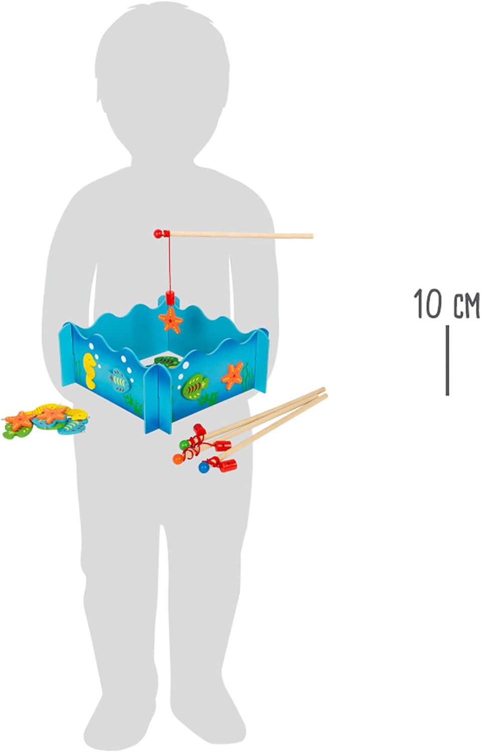small foot 8196 Fishing game Ocean life made of wood, magnetic game with fishing pool, four fishing rods and fish