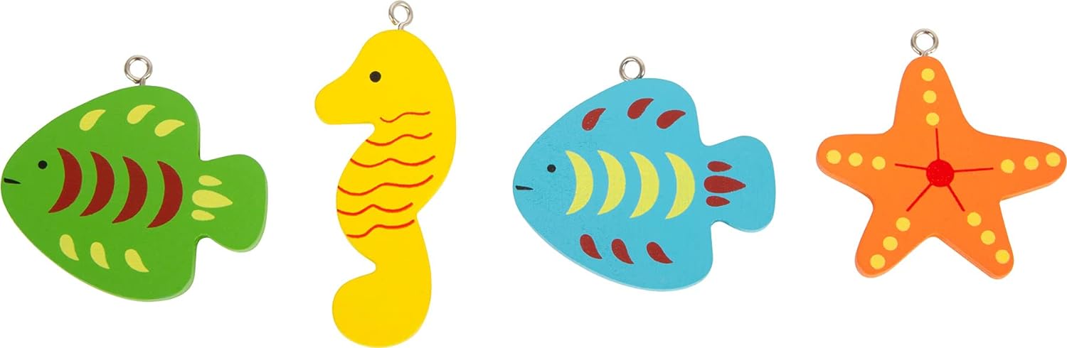 small foot 8196 Fishing game Ocean life made of wood, magnetic game with fishing pool, four fishing rods and fish
