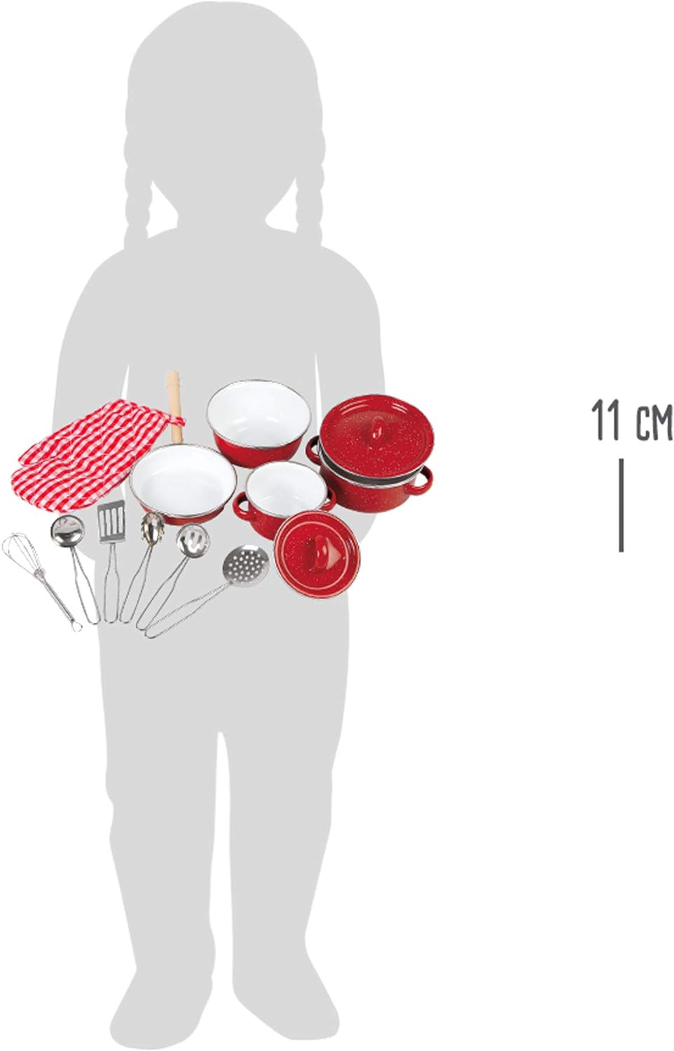 small foot 8964 Metal cookware, for children's kitchens, incl. gloves and kitchen utensils, 13 pcs., from 3 years old