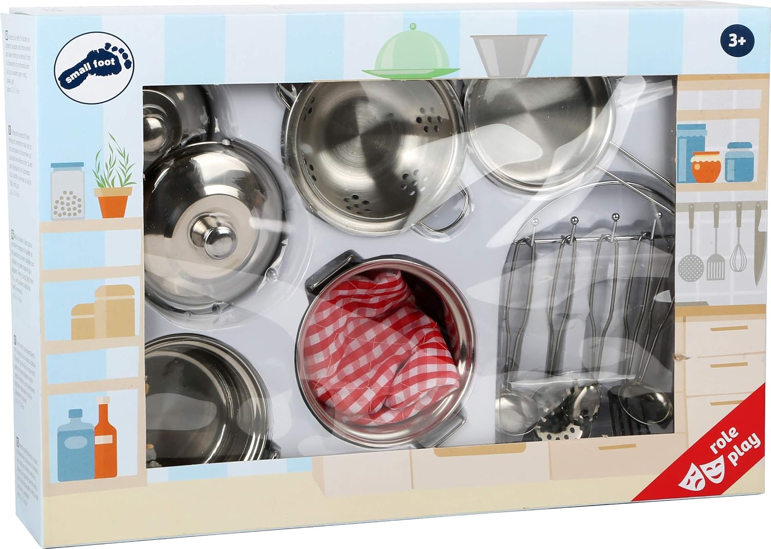 Childrens Toy Metal Cooking Pots, Pans, Oven Glove & Utensils Set
