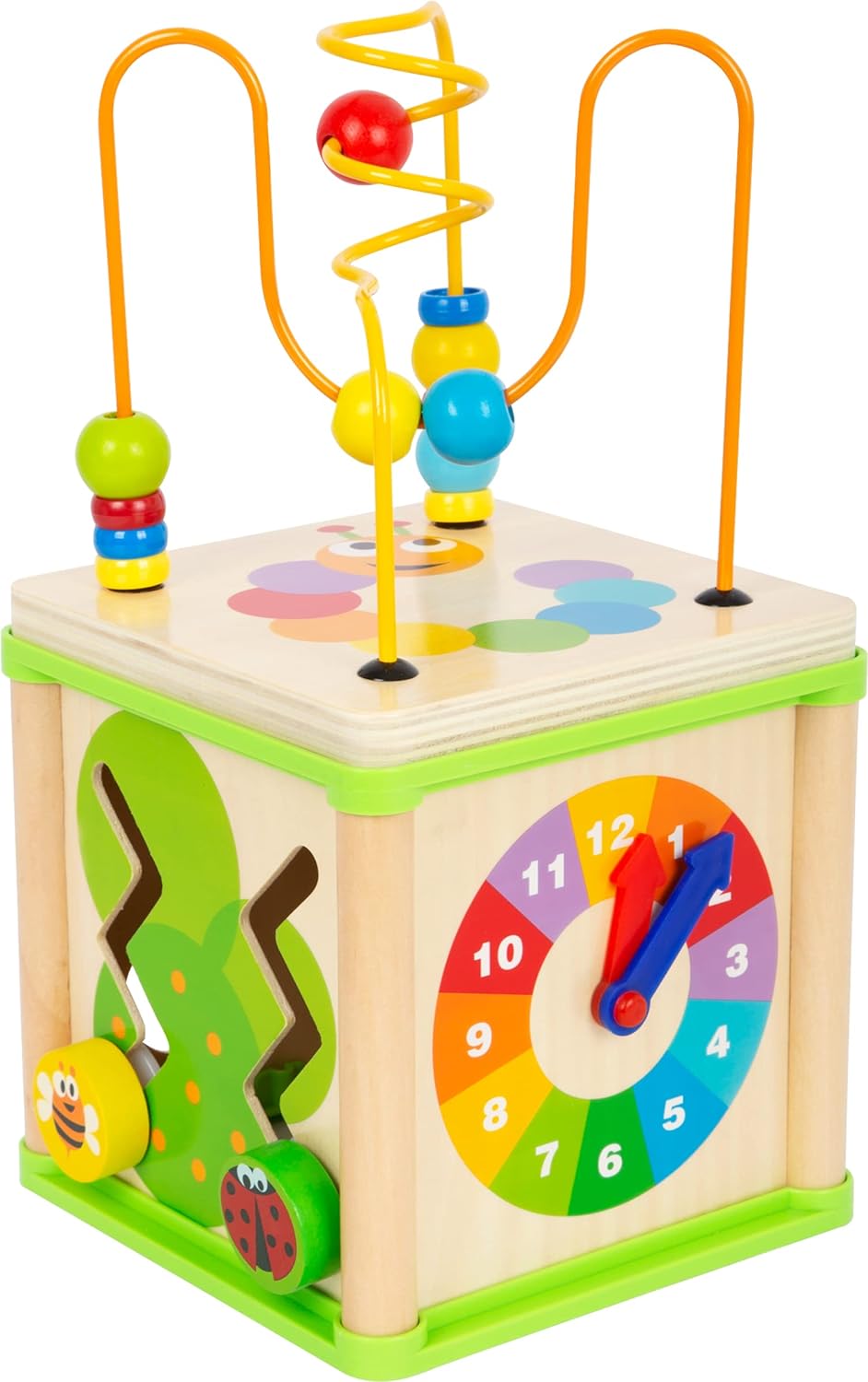 small foot 10074 Motoric cube pretty bugs, incl. form games, learning clock, gear wheels and motoric loops, from 2 years