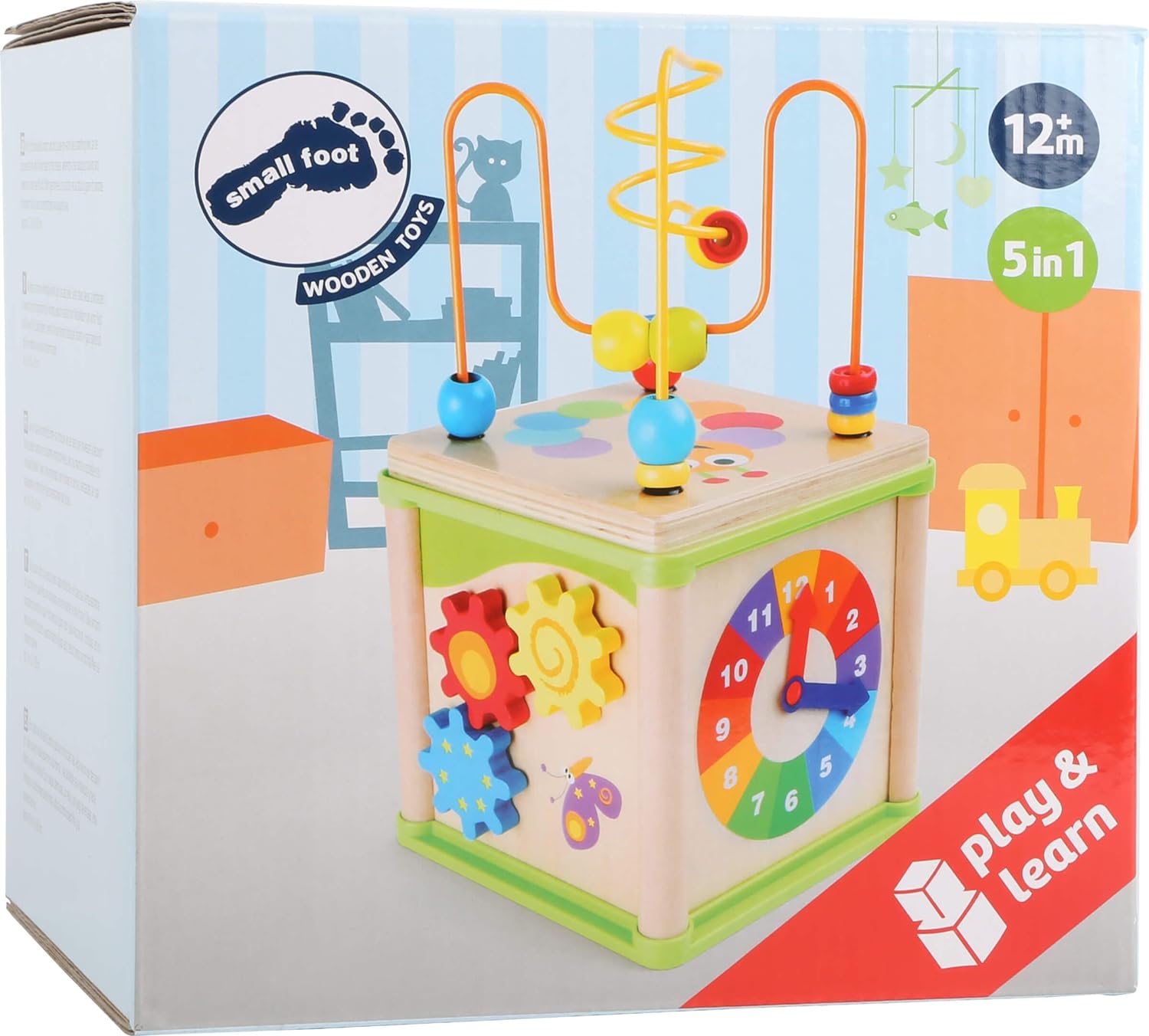 small foot 10074 Motoric cube pretty bugs, incl. form games, learning clock, gear wheels and motoric loops, from 2 years