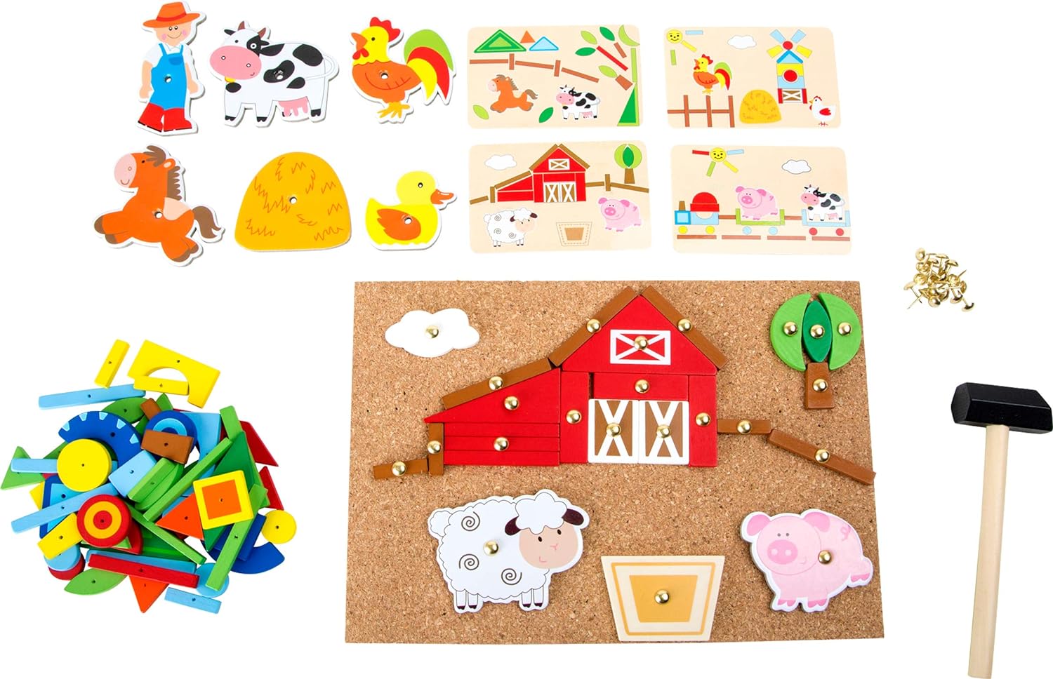 small foot 10228 Hammer game "Farm" made of wood, cork floor with motives of the farm for hammering, from 6 years on