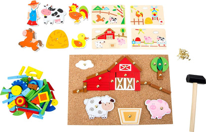 small foot 10228 Hammer game "Farm" made of wood, cork floor with motives of the farm for hammering, from 6 years on