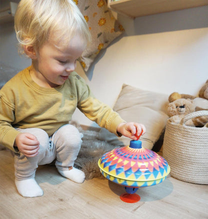 Small Foot Brummkreisel Kunterbunt, schult die Feinmotorik, mit Standfuß aus Gummi, für Kinder ab 12 Monaten, Tier 10298, Mehrfarbig, 1 Stück (1er Pack