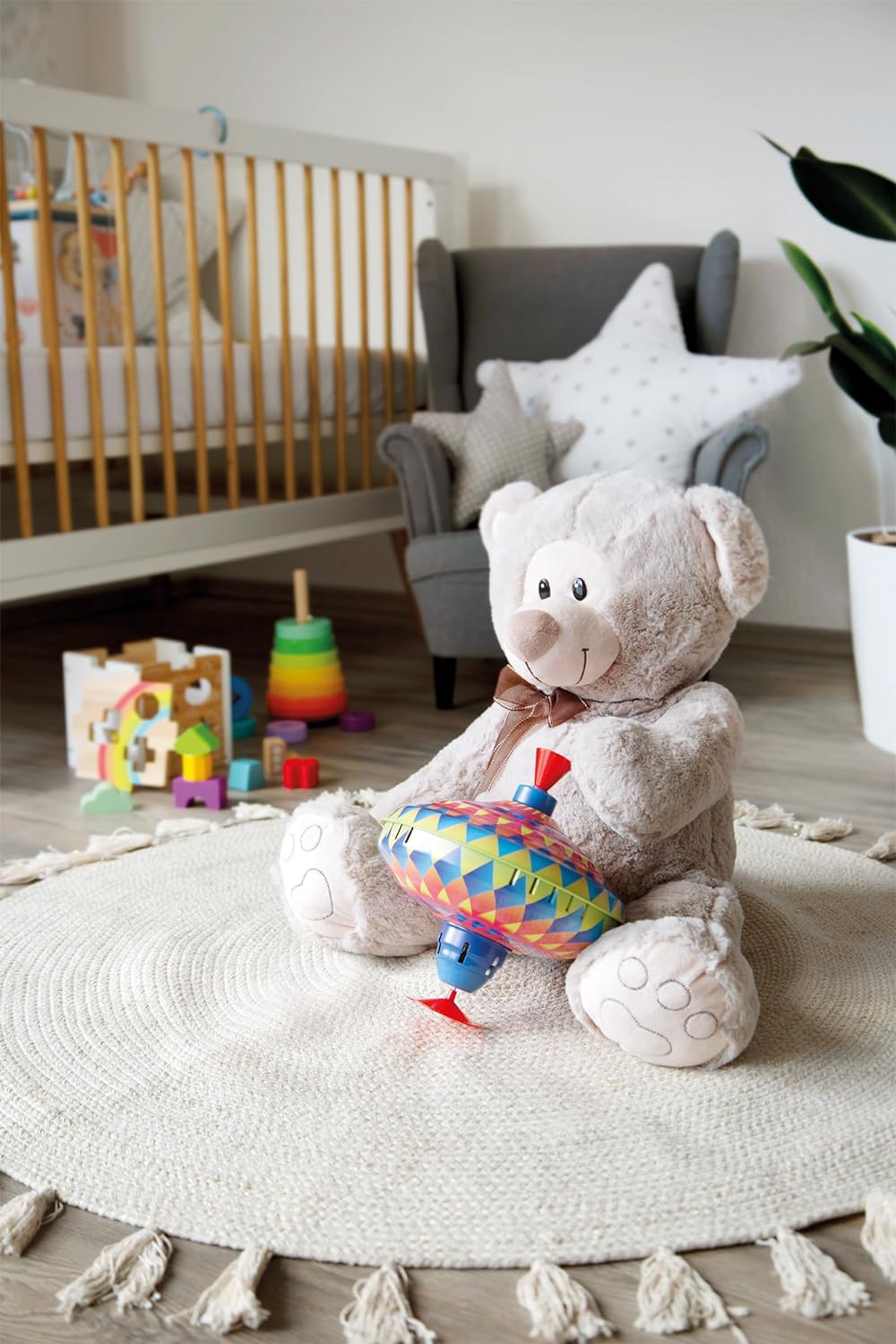 Small Foot Brummkreisel Kunterbunt, schult die Feinmotorik, mit Standfuß aus Gummi, für Kinder ab 12 Monaten, Tier 10298, Mehrfarbig, 1 Stück (1er Pack