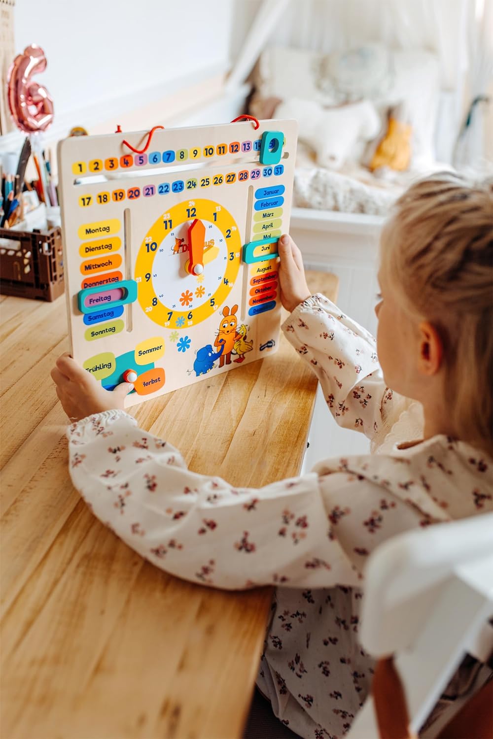 small foot 10496 Learning board "Mouse" made of wood, teaches date, season and time, from 3 years on The show with the mouse