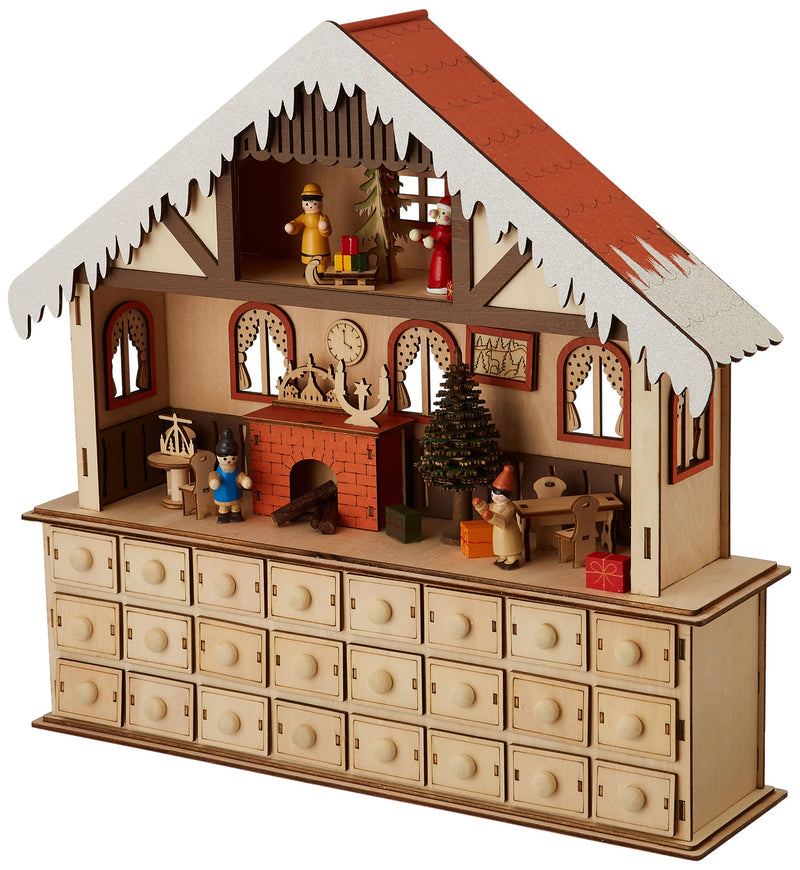 Small Foot Living Room Advent Calendar with Lights, Wood, Nature, 39 x 10 x 38 cm