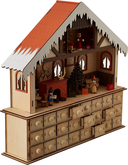 Small Foot Living Room Advent Calendar with Lights, Wood, Nature, 39 x 10 x 38 cm