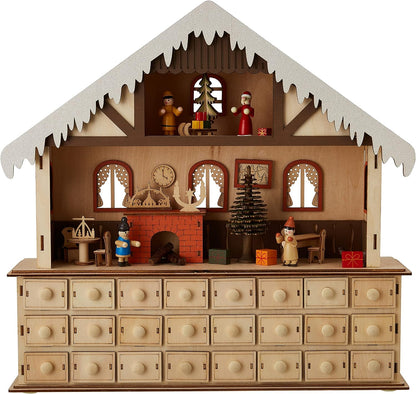 Small Foot Living Room Advent Calendar with Lights, Wood, Nature, 39 x 10 x 38 cm