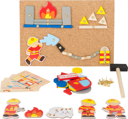 small foot 10581 Hammer game "Fire brigade" made of wood, cork floor with motives of the fire brigade for hammering, from 6 years on