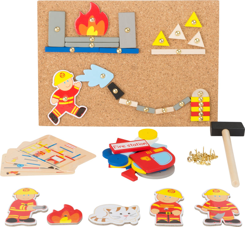 small foot 10581 Hammer game "Fire brigade" made of wood, cork floor with motives of the fire brigade for hammering, from 6 years on