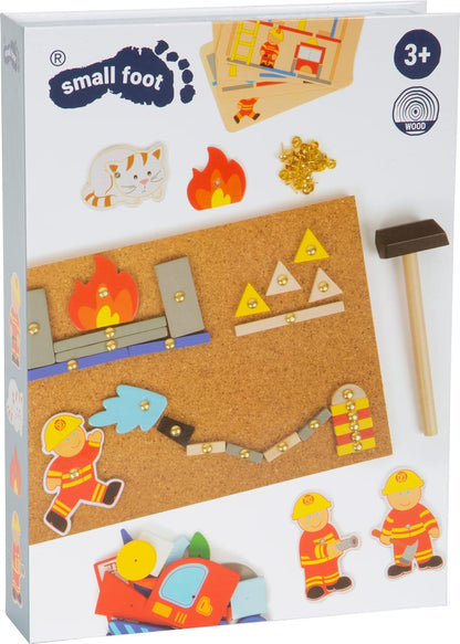 small foot 10581 Hammer game "Fire brigade" made of wood, cork floor with motives of the fire brigade for hammering, from 6 years on