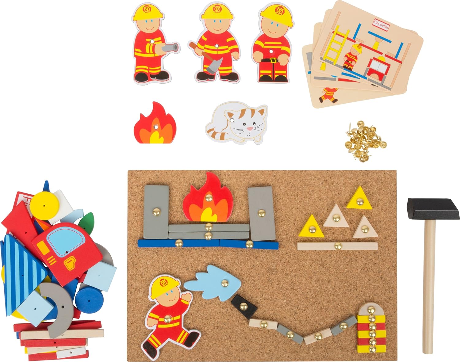 small foot 10581 Hammer game "Fire brigade" made of wood, cork floor with motives of the fire brigade for hammering, from 6 years on
