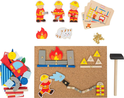 small foot 10581 Hammer game "Fire brigade" made of wood, cork floor with motives of the fire brigade for hammering, from 6 years on