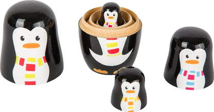Small Foot Wooden Children from 3 Years 10619 Matryoshka Penguin Figures Made of Wood in Four Different Sizes and Colours, Teaches Hand-Eye Coordination and is Suitable as a Decoration, Multicoloured