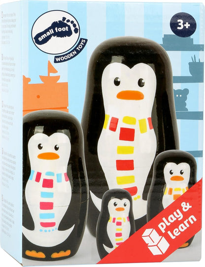Small Foot Wooden Children from 3 Years 10619 Matryoshka Penguin Figures Made of Wood in Four Different Sizes and Colours, Teaches Hand-Eye Coordination and is Suitable as a Decoration, Multicoloured