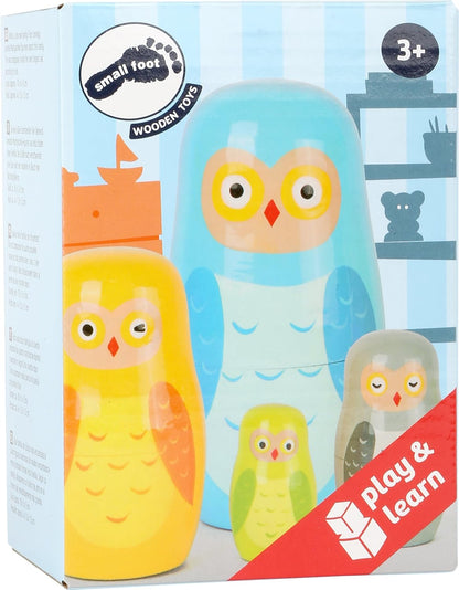 Small Foot 10620 Matrjoschka Owl Figures made of Wood in Four Different sizes and Colours, Teaches hand-eye Coordination and is Suitable as A Decoration Owls Matryoshka