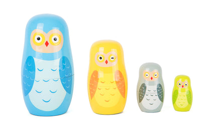 Small Foot 10620 Matrjoschka Owl Figures made of Wood in Four Different sizes and Colours, Teaches hand-eye Coordination and is Suitable as A Decoration Owls Matryoshka