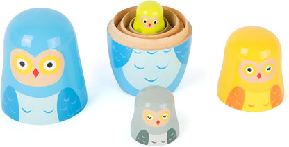 Small Foot 10620 Matrjoschka Owl Figures made of Wood in Four Different sizes and Colours, Teaches hand-eye Coordination and is Suitable as A Decoration Owls Matryoshka