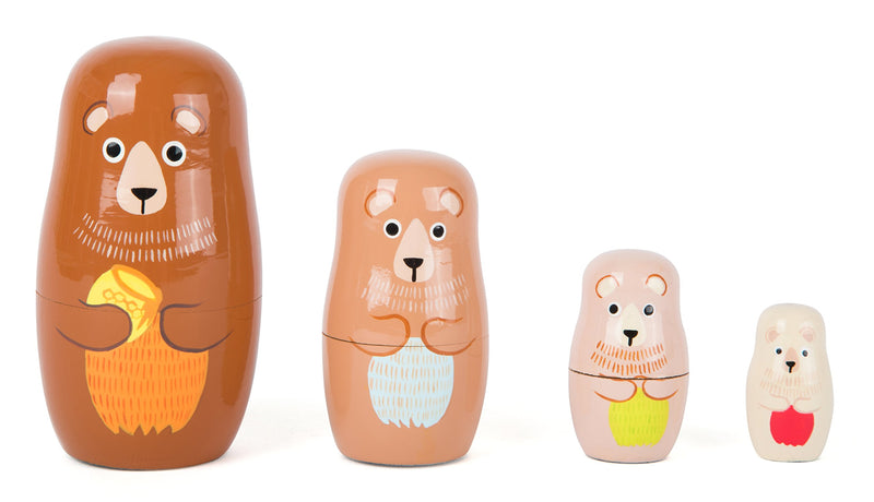 Small Foot 10621 Matrjoschka Bear Figures Made of Wood in Four Different Sizes and Colours, Teaches The Hand-Eye Coordination and is Suitable as a Decoration