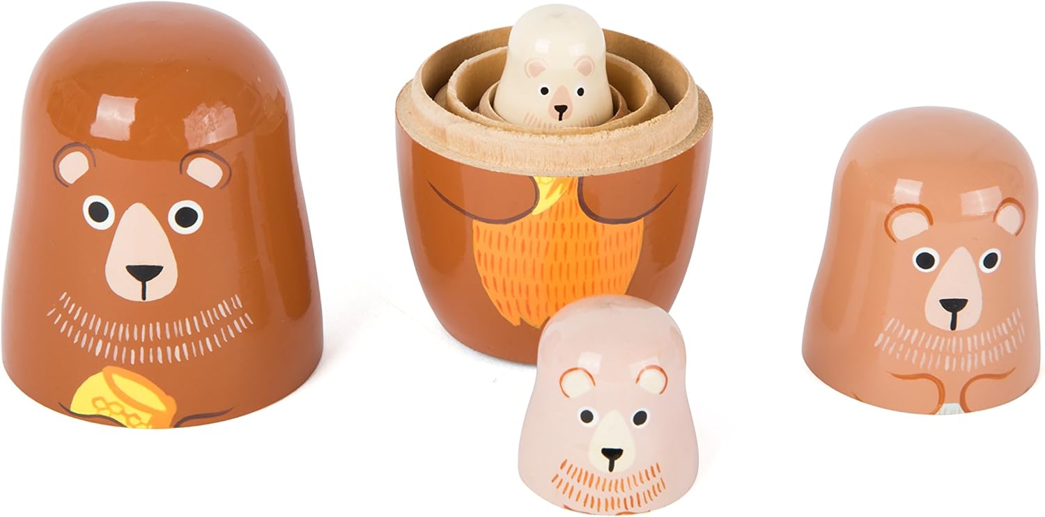 Small Foot 10621 Matrjoschka Bear Figures Made of Wood in Four Different Sizes and Colours, Teaches The Hand-Eye Coordination and is Suitable as a Decoration