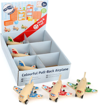 Small Foot 10688 Wooden Along Airplane Three Different Versions, Stable Rubber Tyres with Pull-Back Mechanism