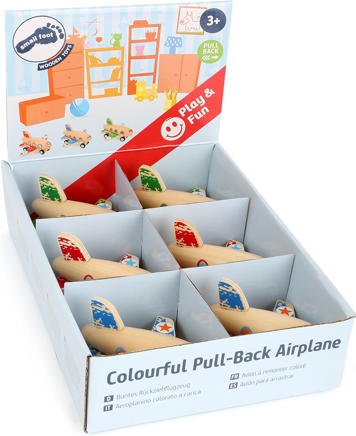 Small Foot 10688 Wooden Along Airplane Three Different Versions, Stable Rubber Tyres with Pull-Back Mechanism