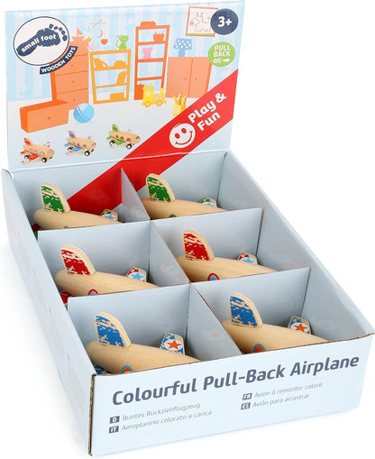 Small Foot 10688 Wooden Along Airplane Three Different Versions, Stable Rubber Tyres with Pull-Back Mechanism