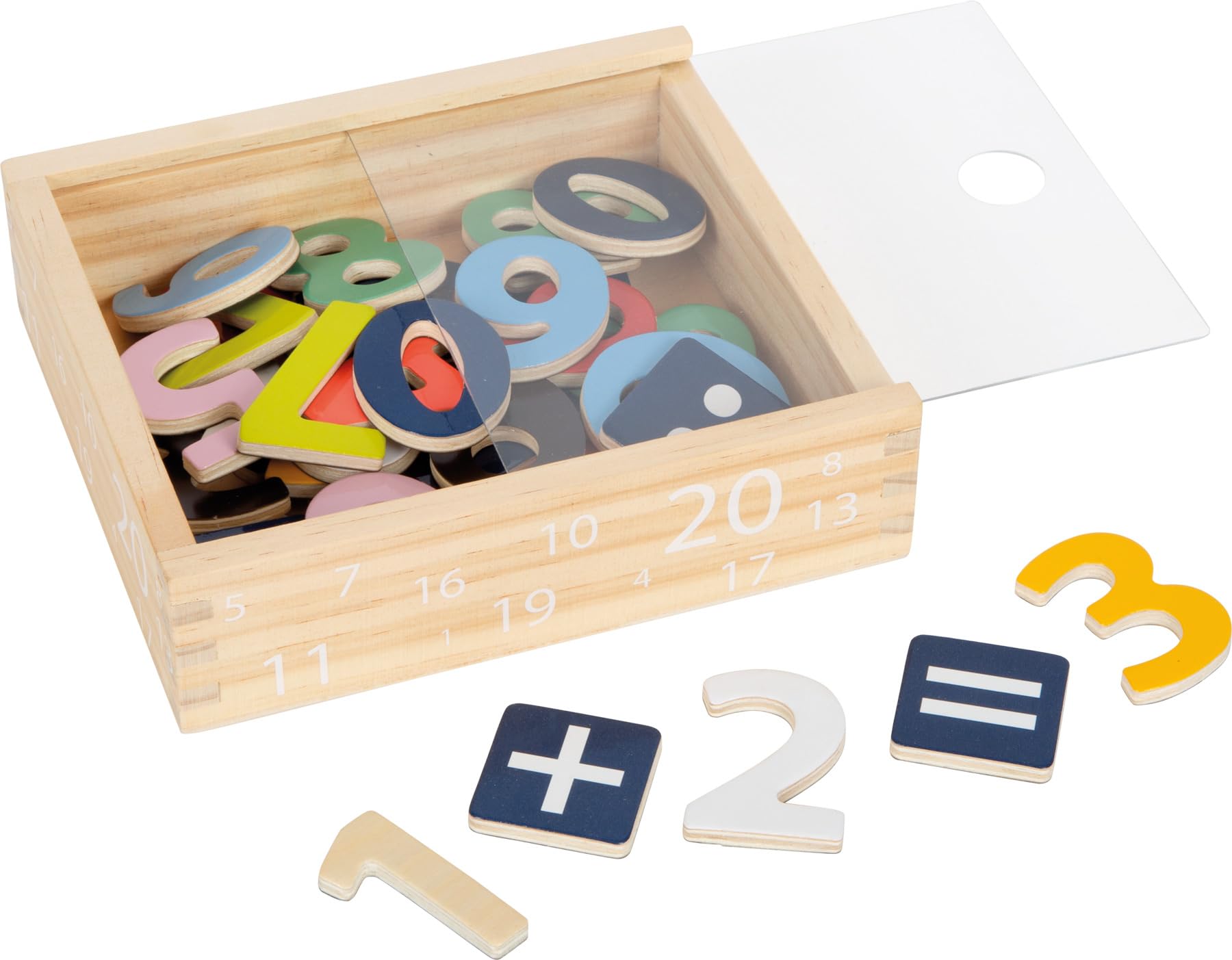 small foot Magnet Holzkiste "Educate" aus Holz, 40 Teile zum Rechnen und Zahlen lernen, für Kinder ab 3 Jahren, 10731, Grün, Gelb, Blau, Rosa, Rot