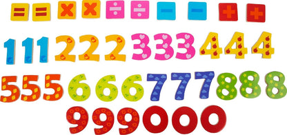 small foot Magnet Holzkiste "Educate" aus Holz, 40 Teile zum Rechnen und Zahlen lernen, für Kinder ab 3 Jahren, 10731, Grün, Gelb, Blau, Rosa, Rot