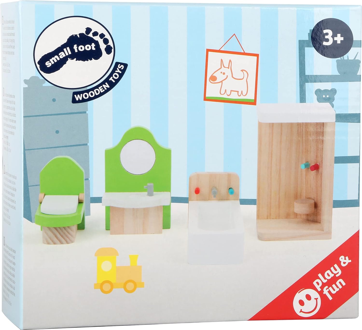 Small Foot 10872 Wooden Furniture for The Bathroom in a Dollhouse, Including a wash Stand, Bath, Shower and Toilet, Suitable for Bending, Ideal Doll Accessories for Children from 3 Years and up