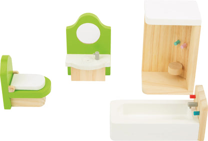 Small Foot 10872 Wooden Furniture for The Bathroom in a Dollhouse, Including a wash Stand, Bath, Shower and Toilet, Suitable for Bending, Ideal Doll Accessories for Children from 3 Years and up