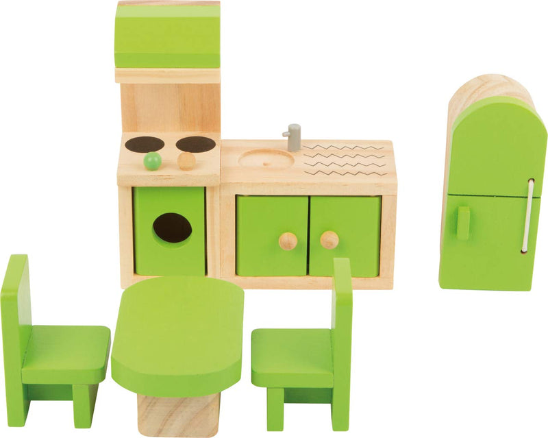 Small Foot- Muebles de Madera casa, Incluye Nevera, Unidad de Cocina, Mesa y sillas, Adecuado para muñecas dobladas, Accesorios Ideales para niños a Partir de 3 años, Color Verde, Small (10873
