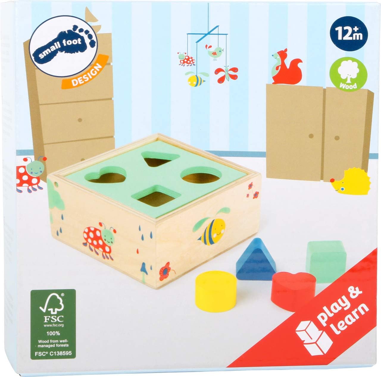 small foot 10944 "Move it!" plug-in cube made of FSC-certified wood, play of forms to promote logical thinking, from 12 months